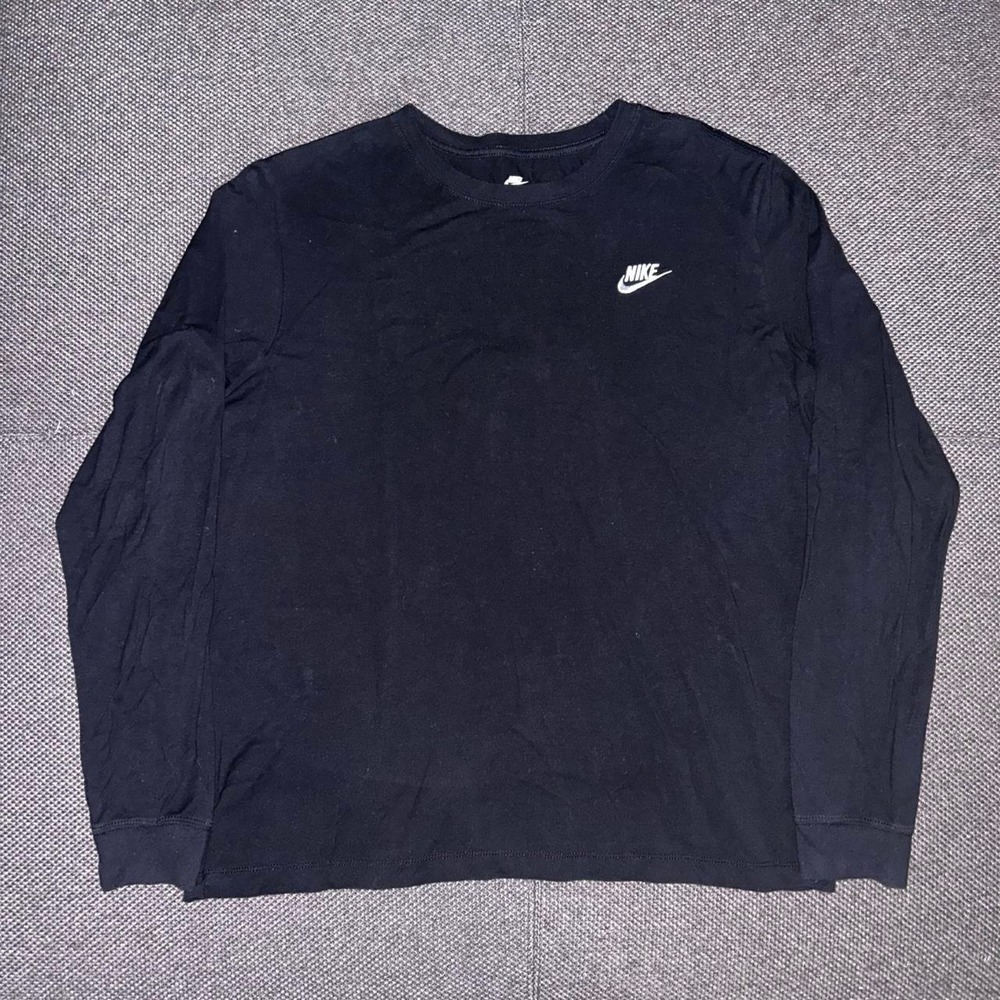 Nike Embroidered Swoosh Logo Black Long Sleeve T Shirt Size Large